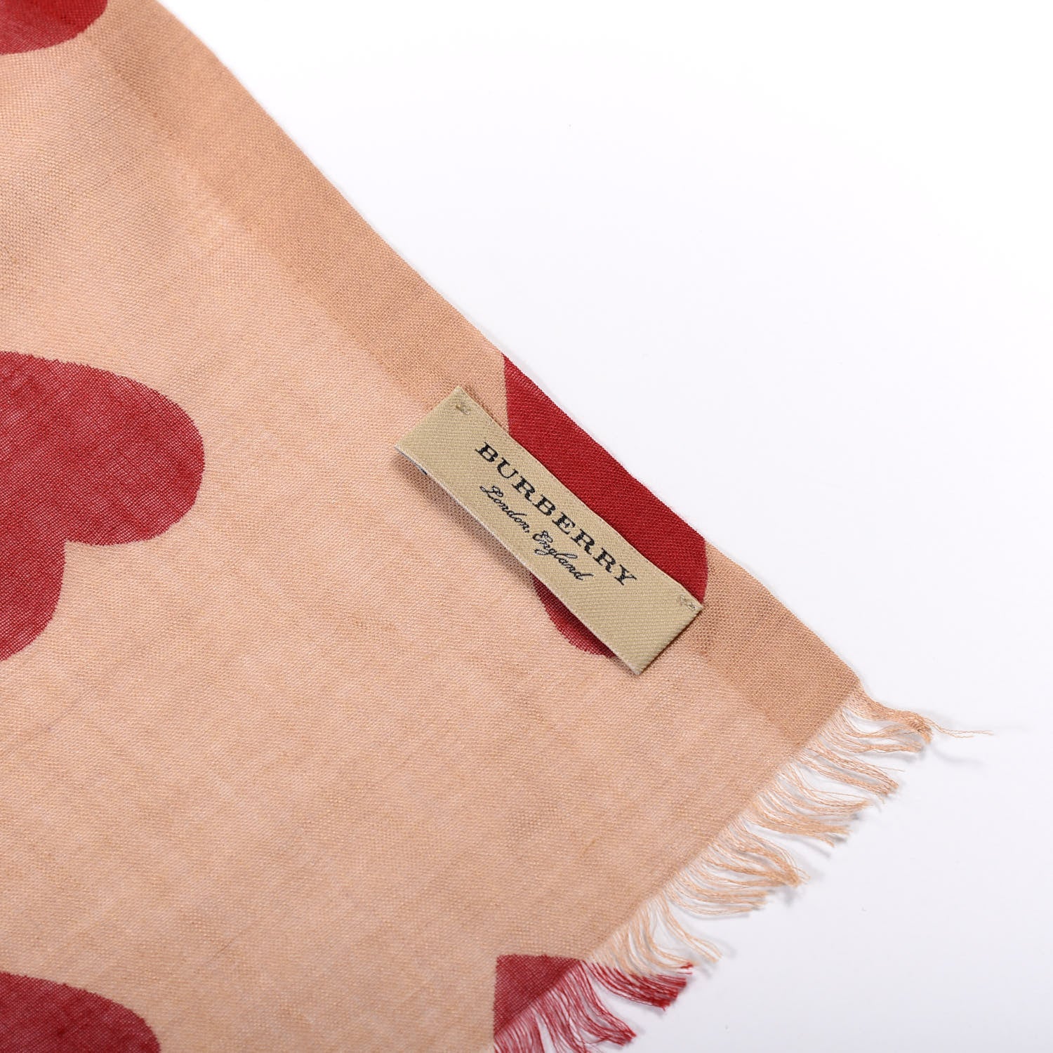Burberry Modal Cashmere Silk Check Heart Print Lightweight Scarf Red 3 of 3
