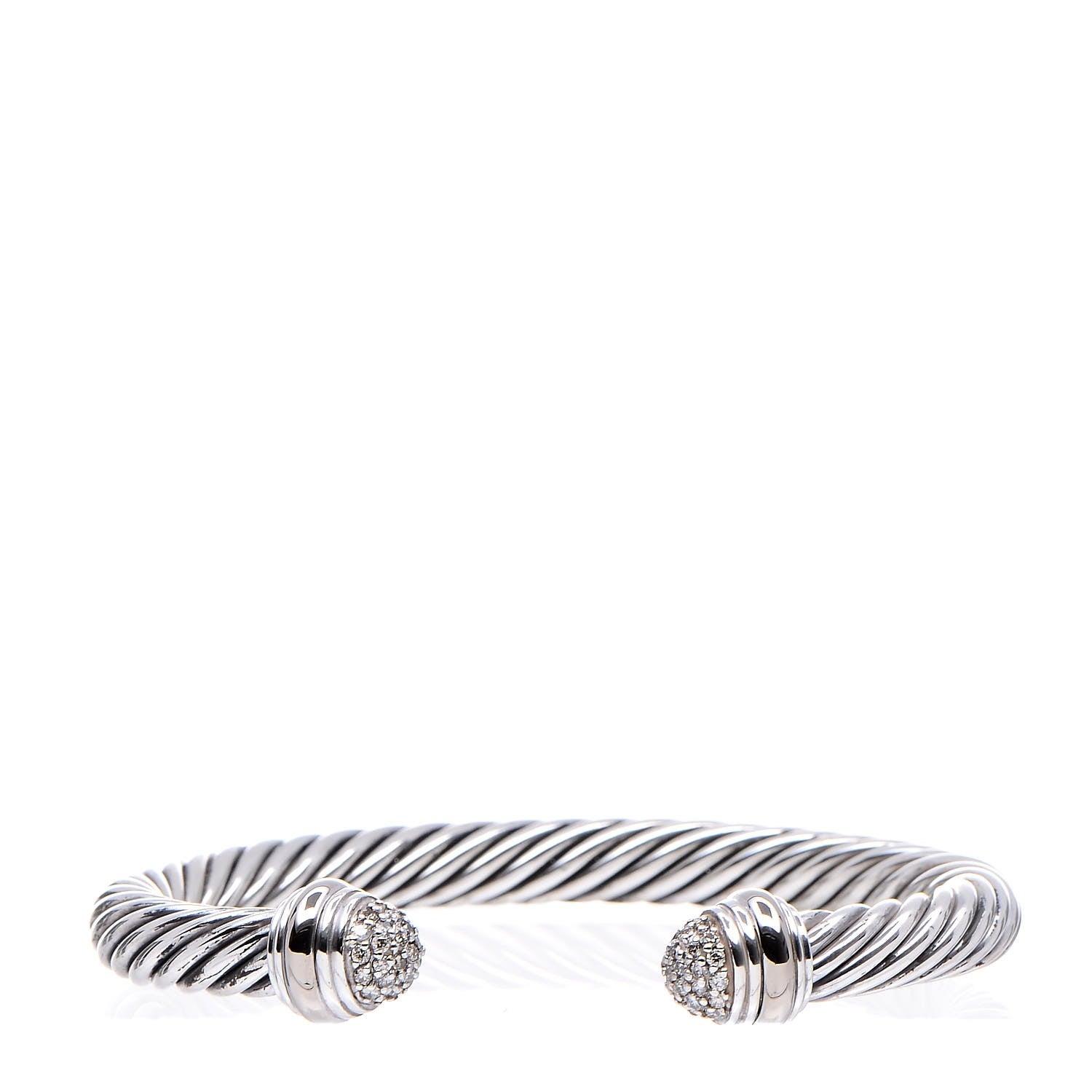 David Yurman Sterling Silver 18K White Gold Diamond 7mm Cable Classics Bracelet 1 of 5