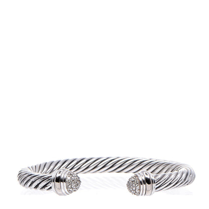 David Yurman Sterling Silver 18K White Gold Diamond 7mm Cable Classics Bracelet 1 of 5