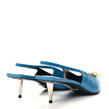 Gucci Calfskin Crocodile Print Square Slingback Pumps 38.5 Bright Sapphire 4 of 9