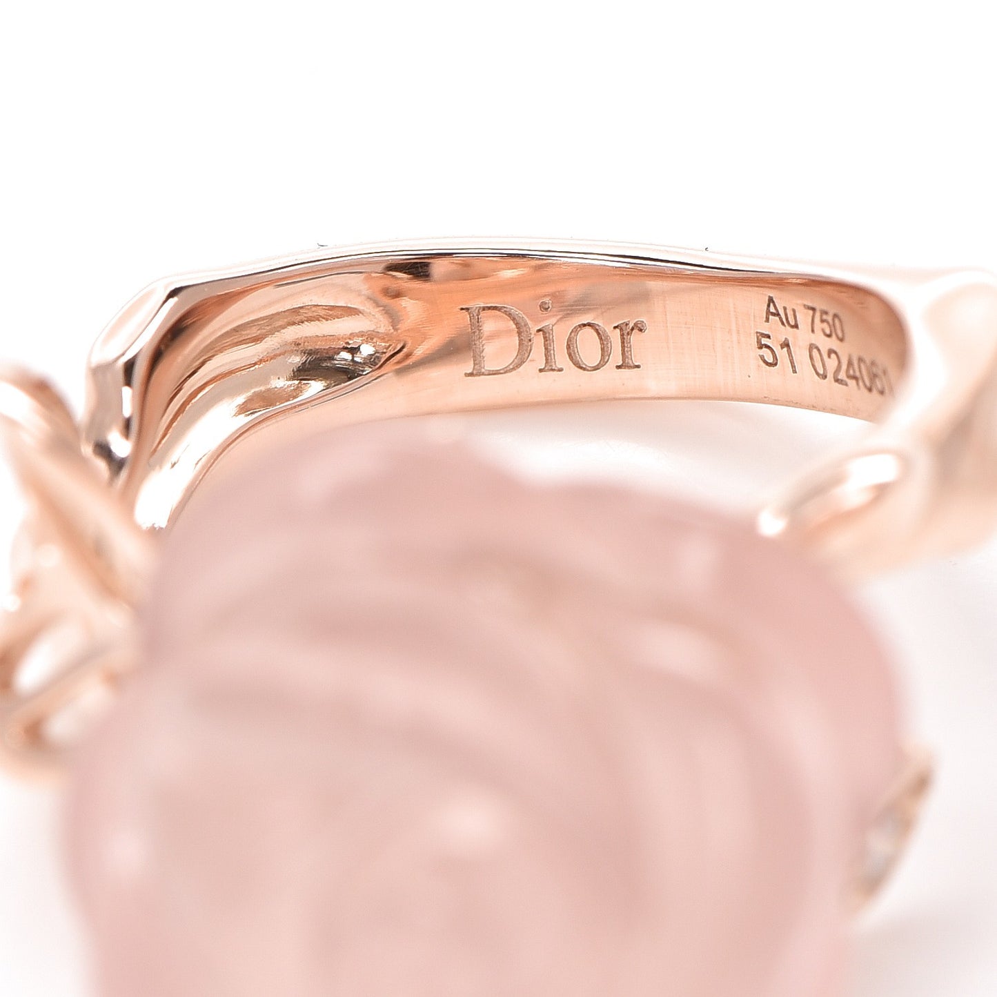 18K Pink Gold Diamond Rose Quartz Dior Pre Catelan Ring 51 5.75