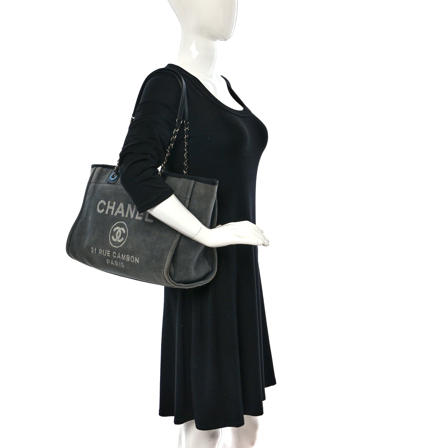 Chanel Canvas Small Deauville Tote Grey 2 of 14