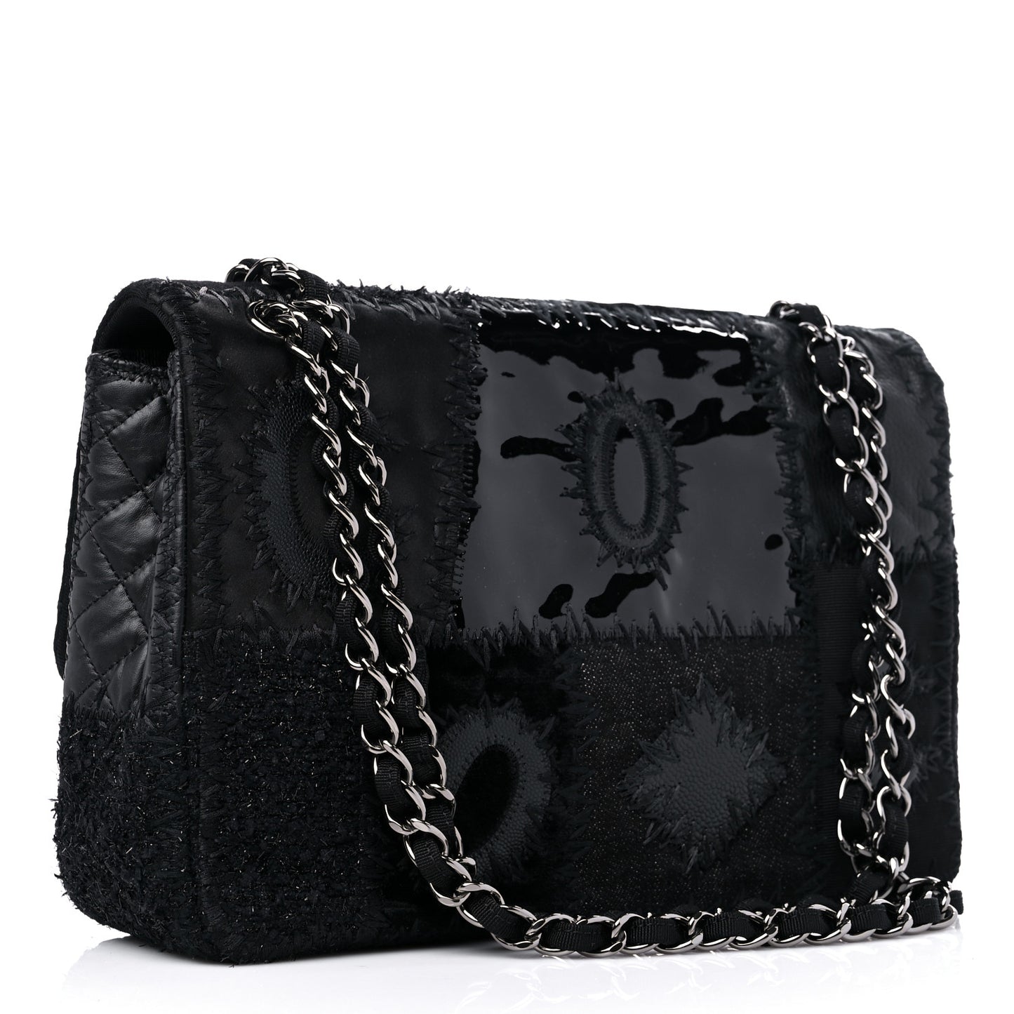 Tweed Patchwork Jumbo Single Flap Black