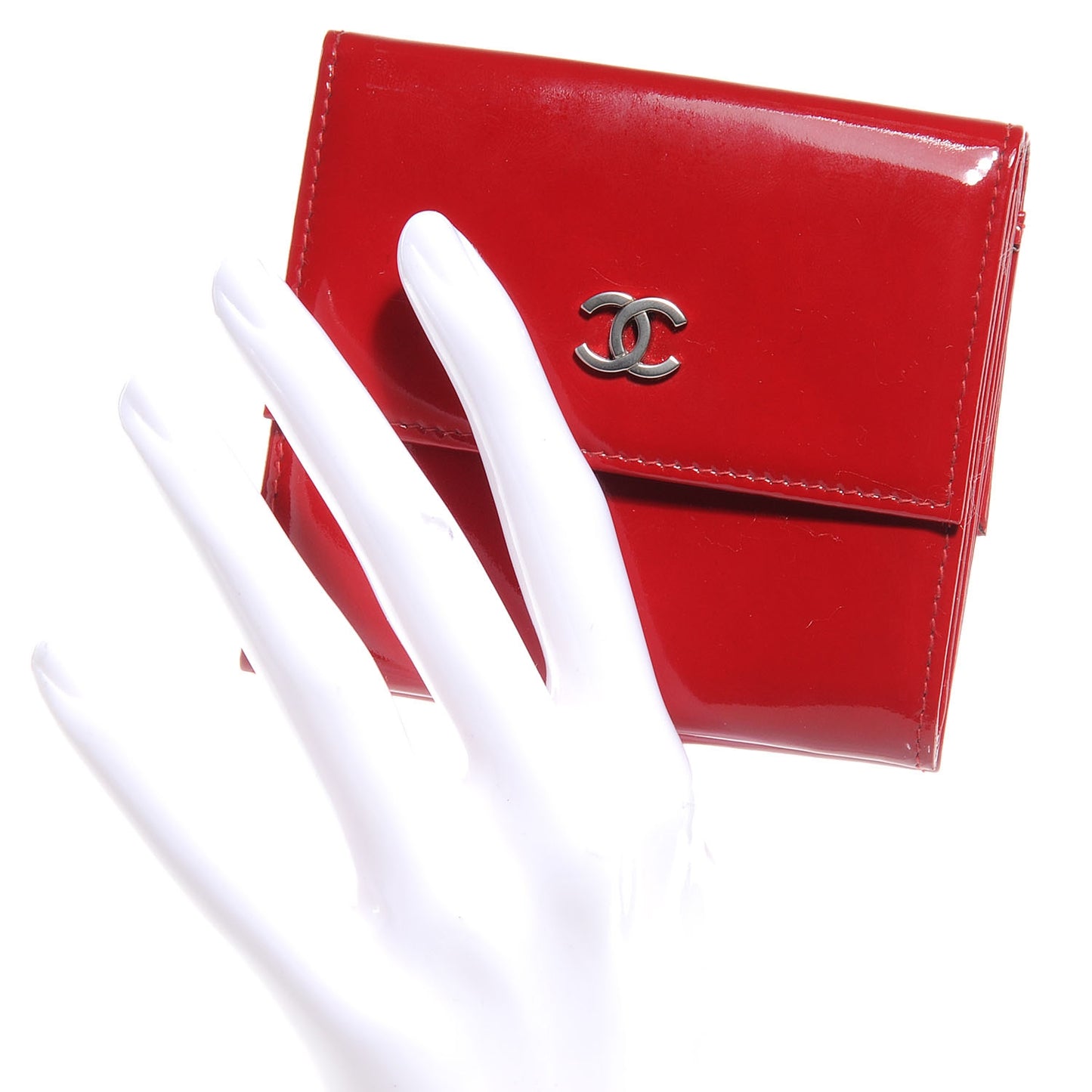Patent Compact CC Flap Wallet Red