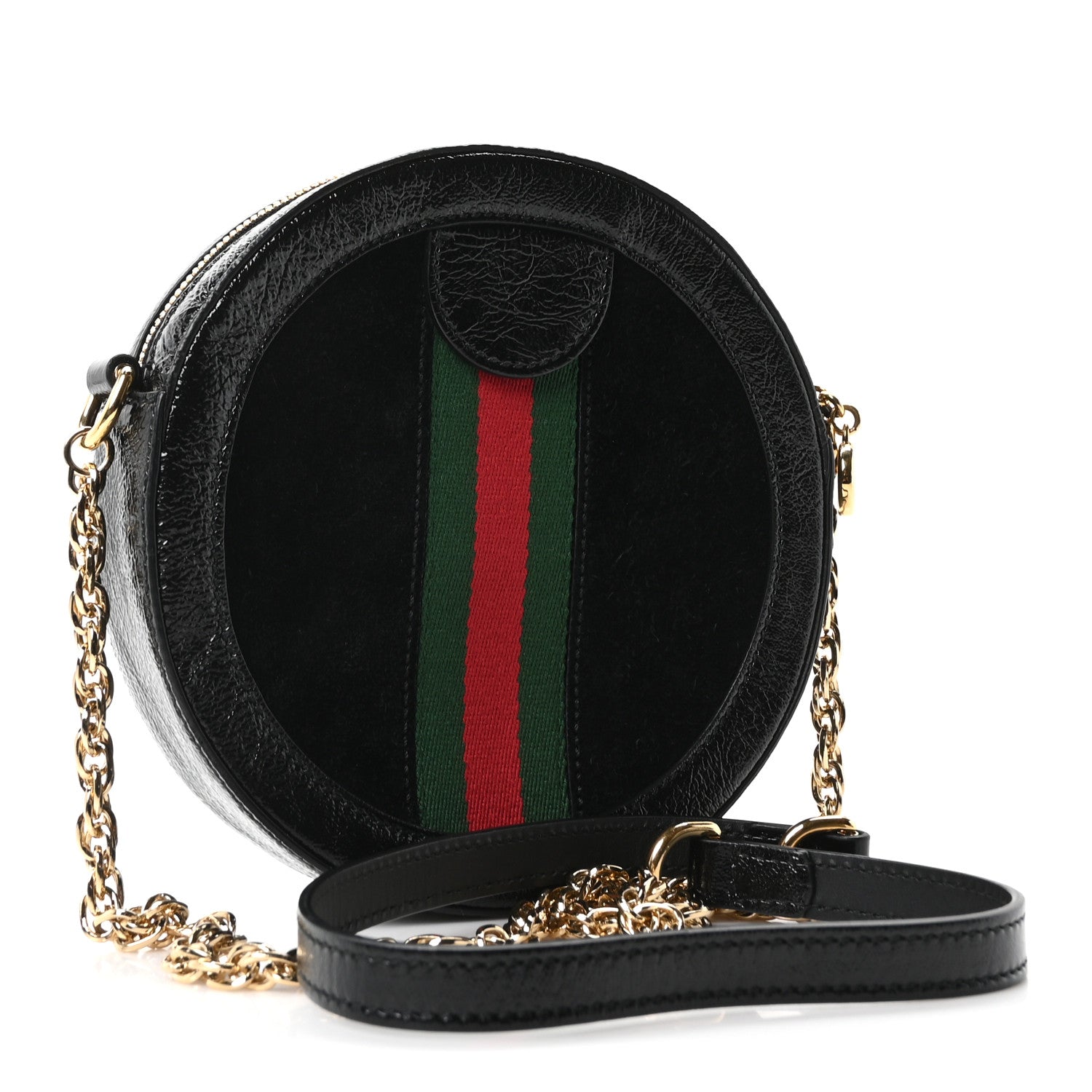 Gucci Suede Patent Web Mini Ophidia Round Shoulder Bag Black 3 of 11