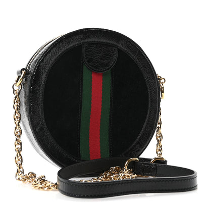 Gucci Suede Patent Web Mini Ophidia Round Shoulder Bag Black 3 of 11