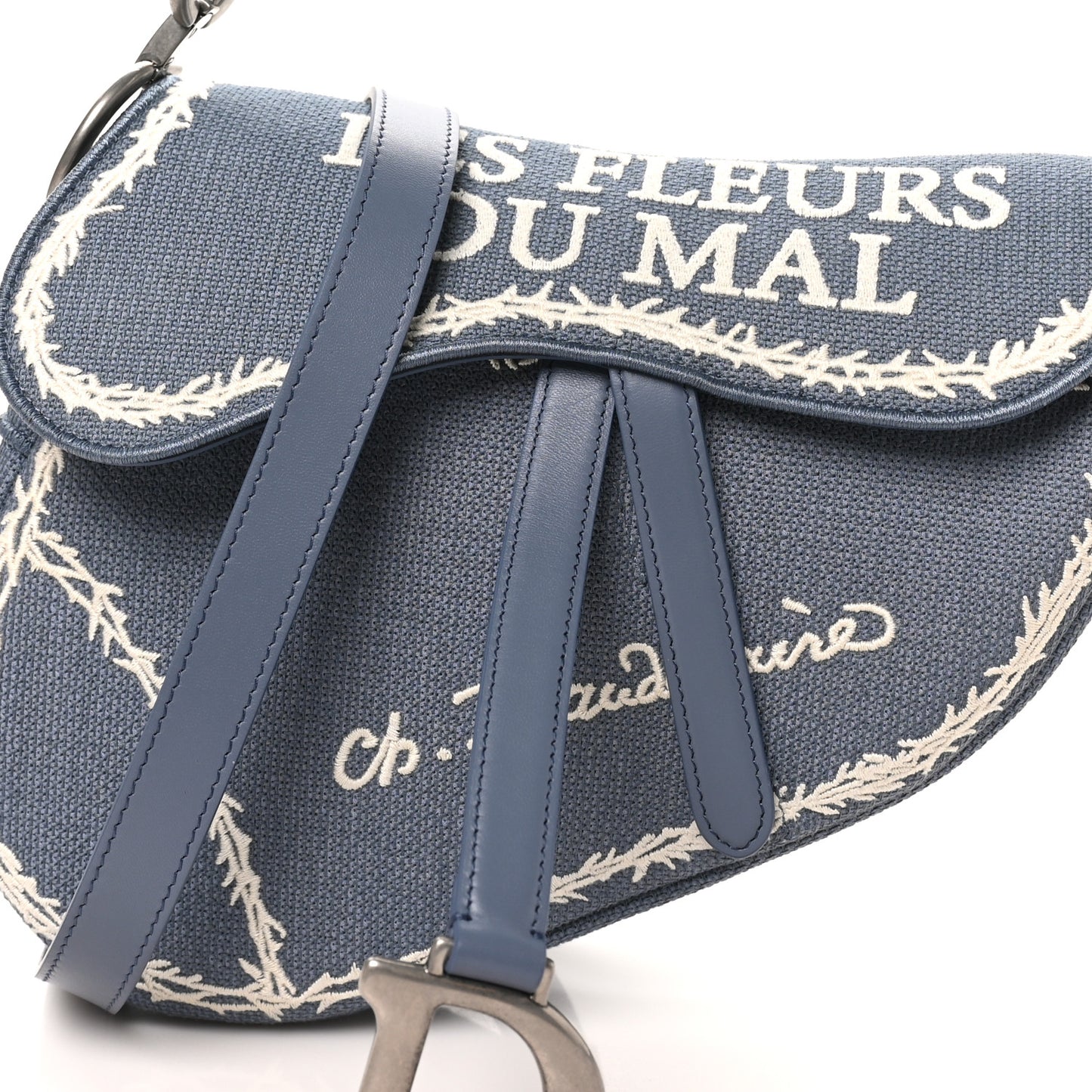 Cotton Canvas Embroidered Les Fleurs Du Mal Saddle Bag Blue