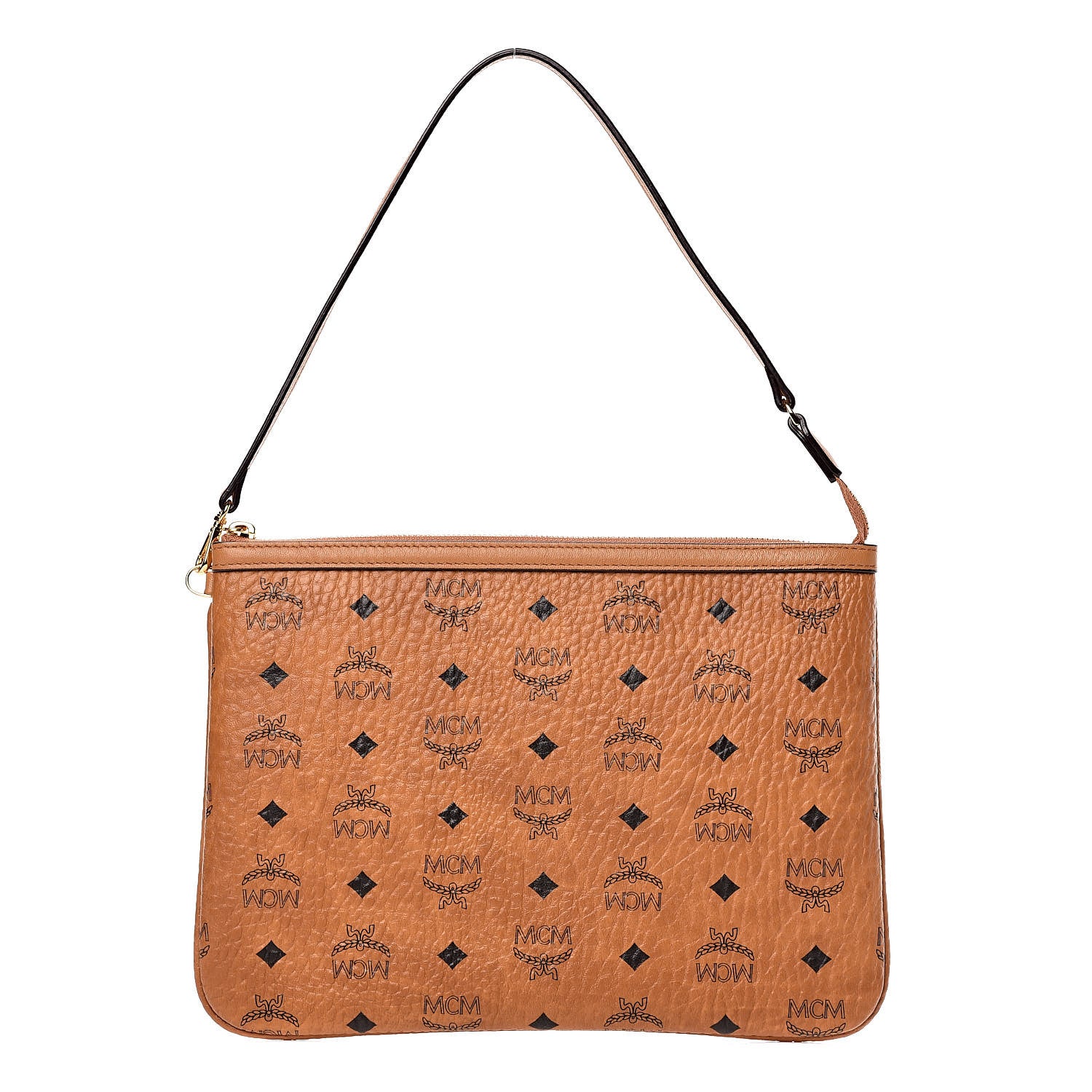 MCM Visetos Liz Shopper Tote Pouch Cognac 1 of 9
