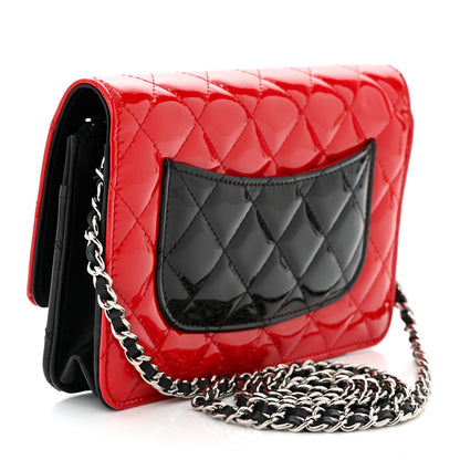 Chanel Patent Quilted Bi-Color Wallet On Chain WOC Red Black 3 of 12