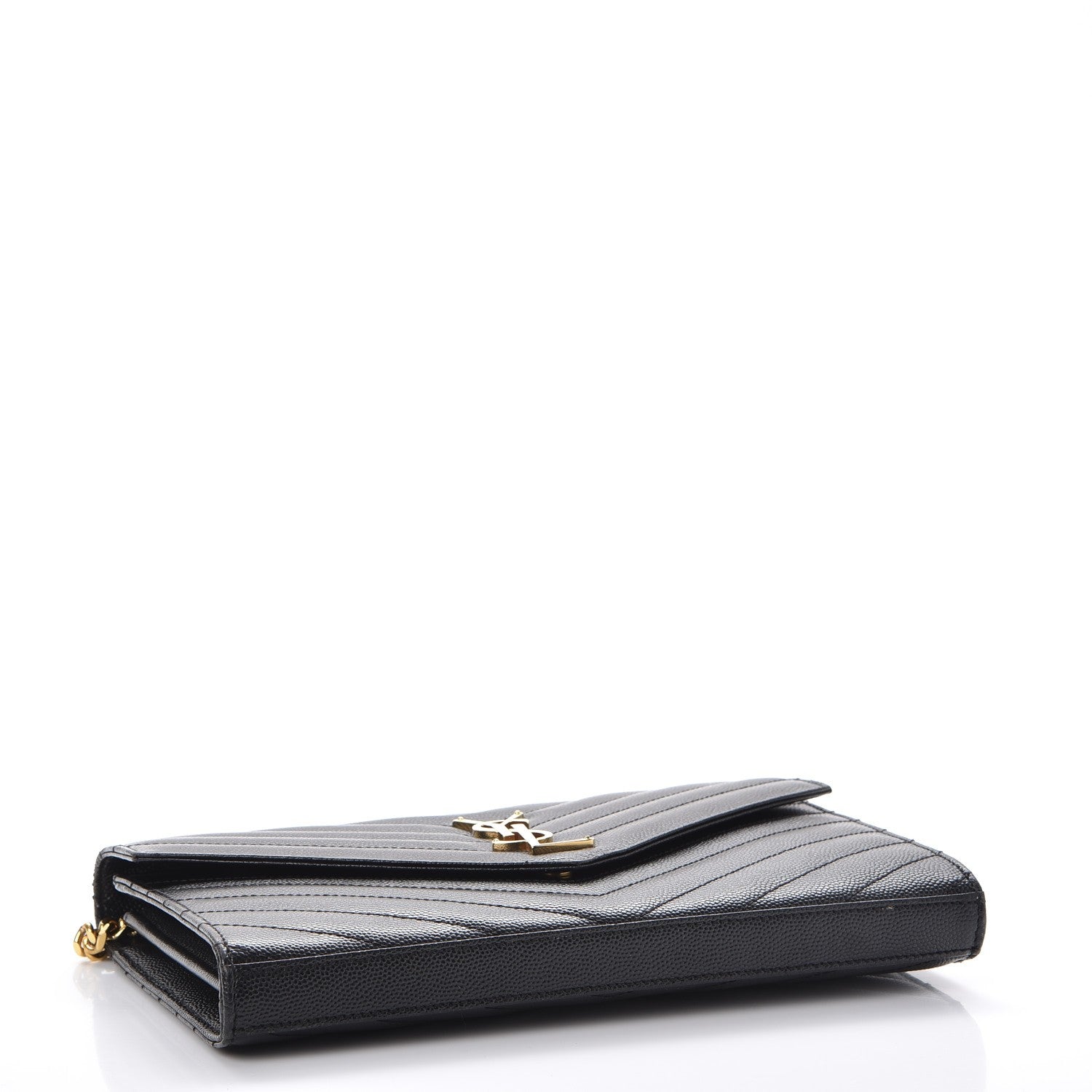 Saint Laurent Grain De Poudre Matelasse Chevron Monogram Chain Wallet Black 4 of 8