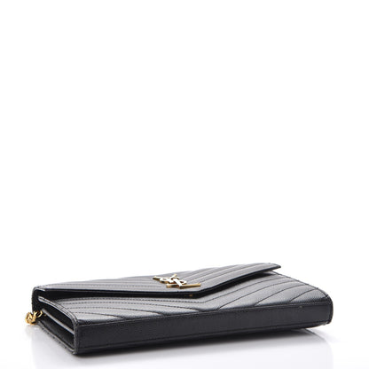 Saint Laurent Grain De Poudre Matelasse Chevron Monogram Chain Wallet Black 4 of 8