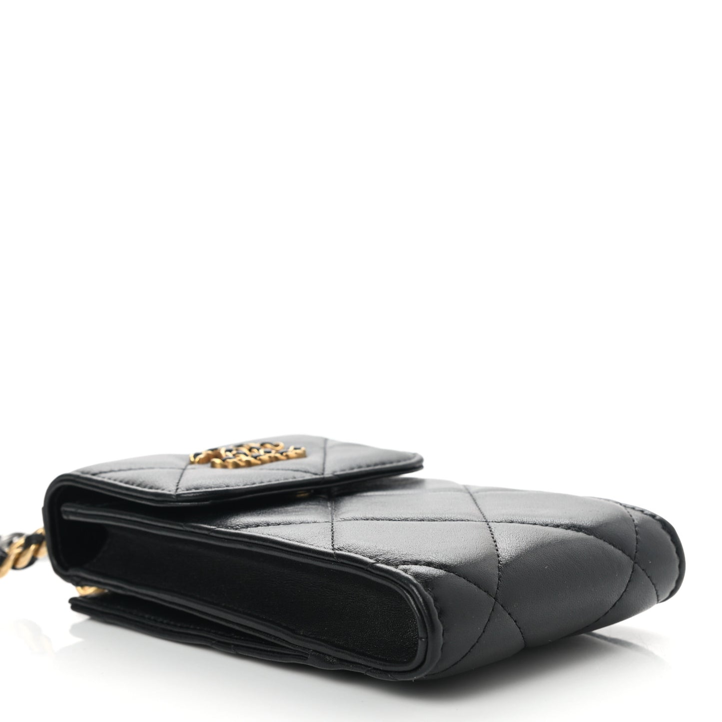 Lambskin Quilted Chanel 19 Phone Holder With Chain Black