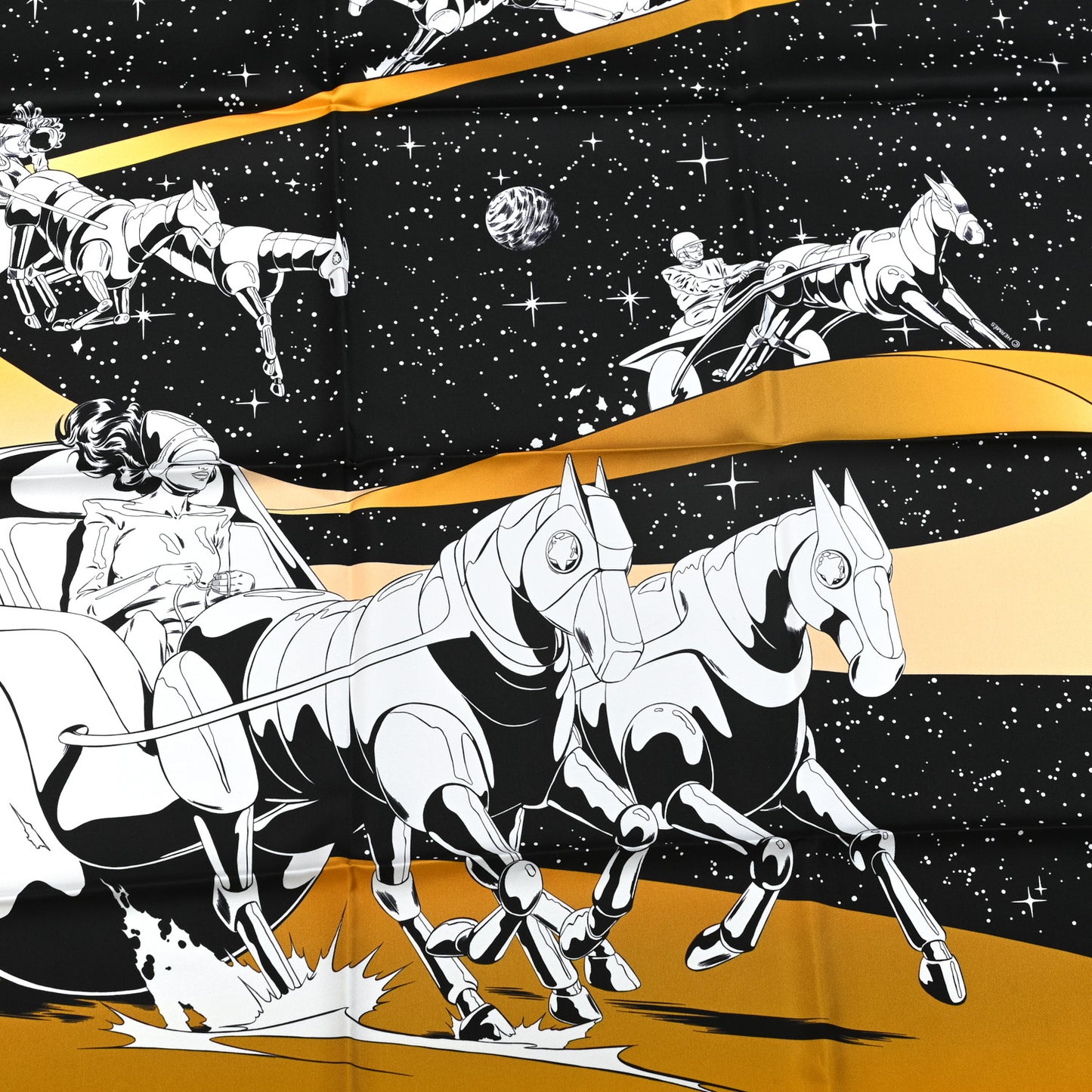 Silk Space Derby Scarf 90 Black White Gold