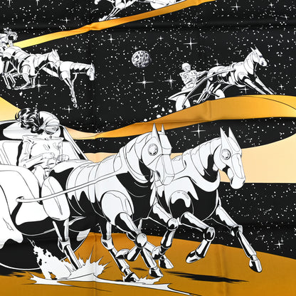 Hermes Silk Space Derby Scarf 90 Black White Gold 6 of 6