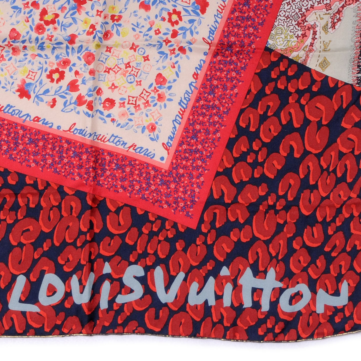 Silk Monogram Leopard Carre Tresor Square Scarf Red