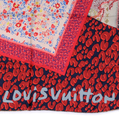Louis Vuitton Silk Monogram Leopard Carre Tresor Square Scarf Red 3 of 5