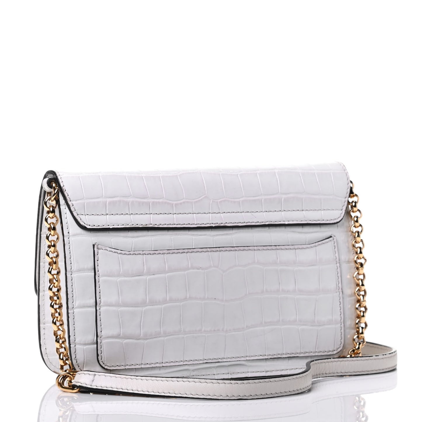 Calfskin Crocodile Embossed C Shoulder Bag Brilliant White