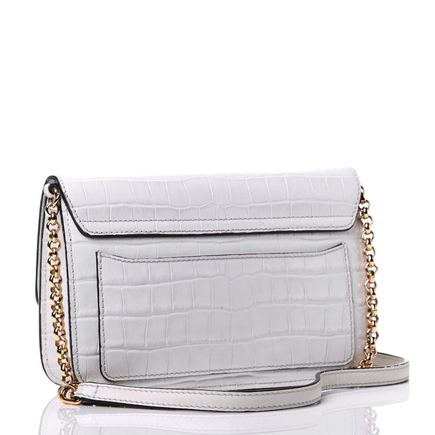 Chloe Calfskin Crocodile Embossed C Shoulder Bag Brilliant White 2 of 4