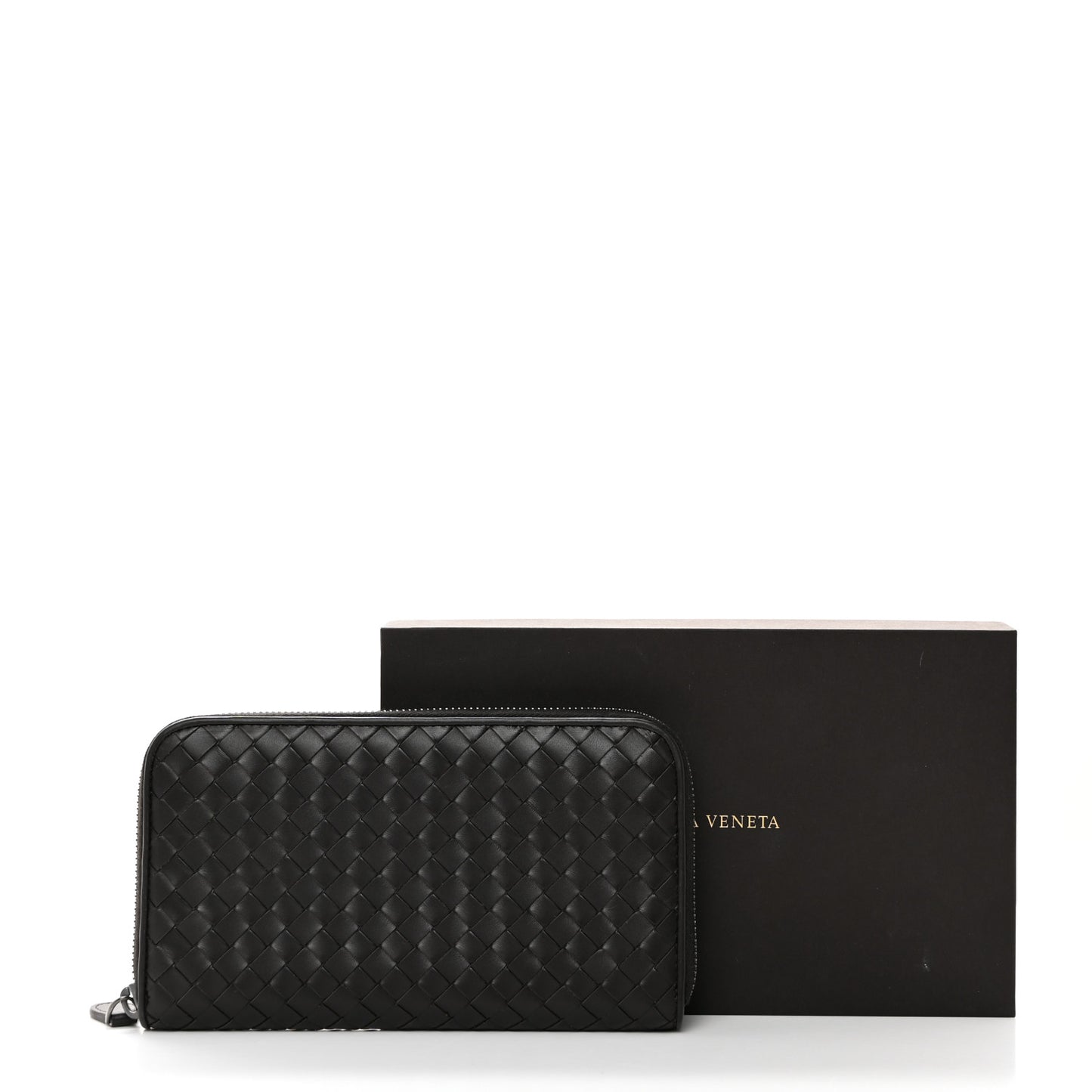 Nappa Intrecciato Zip Around Wallet Ebano