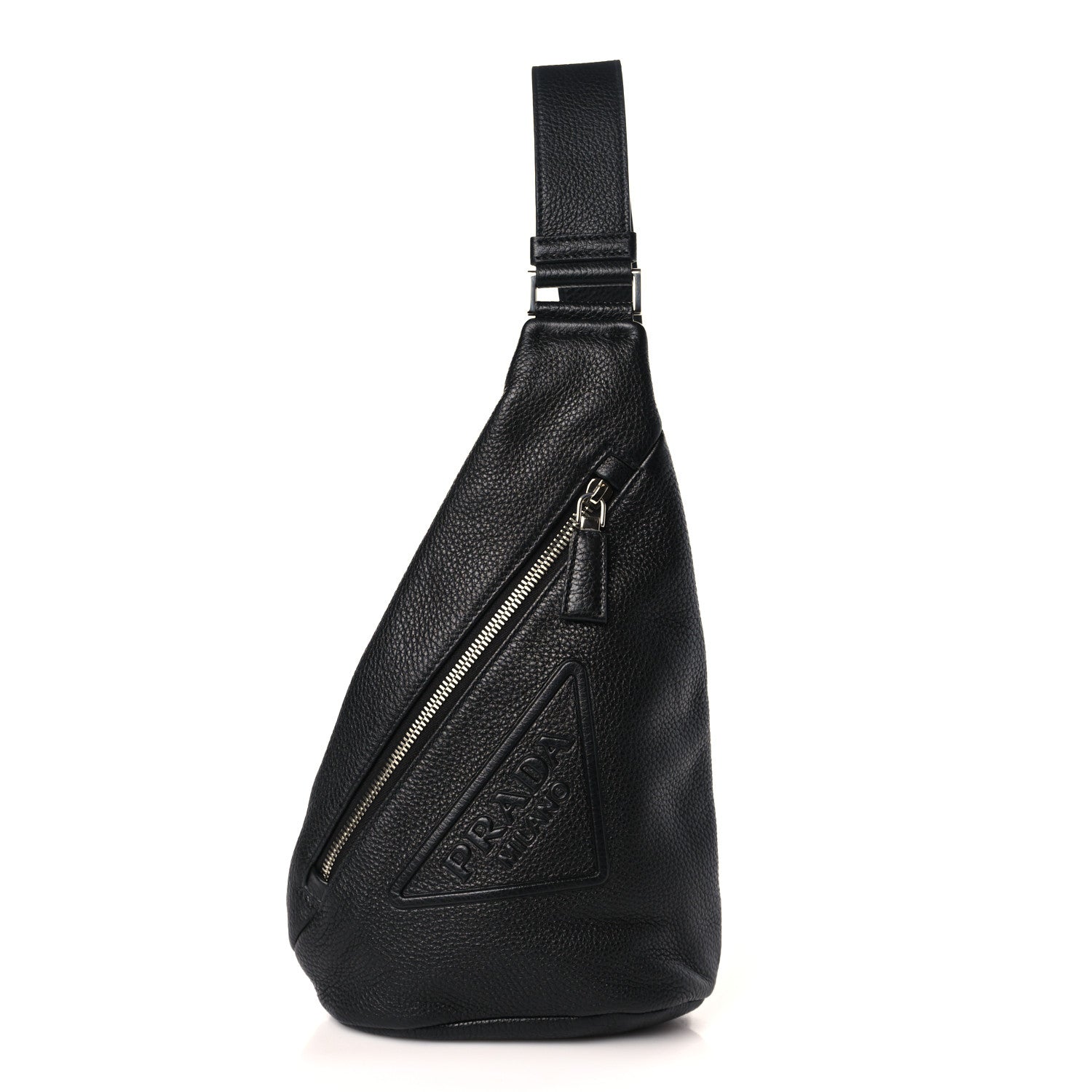 Prada Vitello Daino Logo Embossed Cross Sling Backpack Black 1 of 8