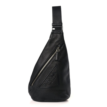 Prada Vitello Daino Logo Embossed Cross Sling Backpack Black 1 of 8
