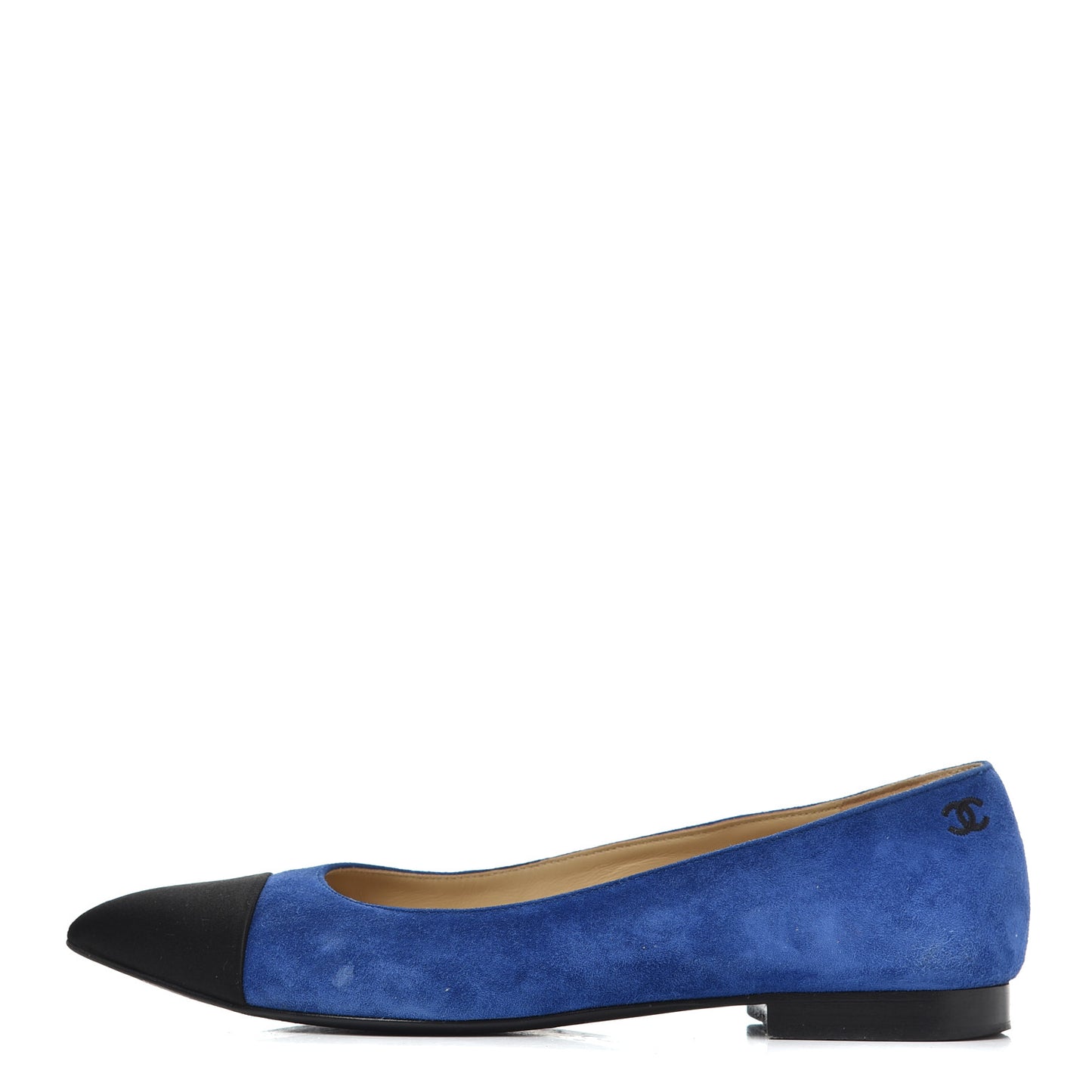 Suede Satin Cap Toe Gabrielle Ballerina Flats 36.5 Royal Blue Black