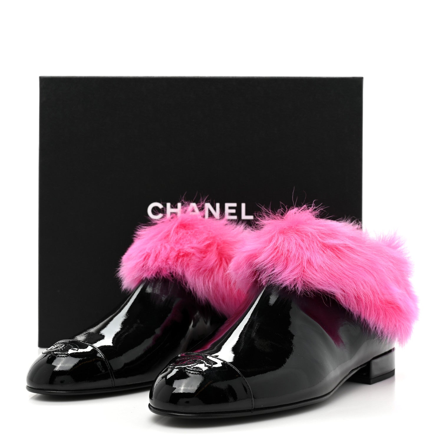 Chanel Patent Shearling Lambskin Cap Toe Short Boots 39 Black Pink 9 of 9