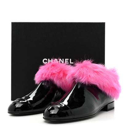 Chanel Patent Shearling Lambskin Cap Toe Short Boots 39 Black Pink 9 of 9