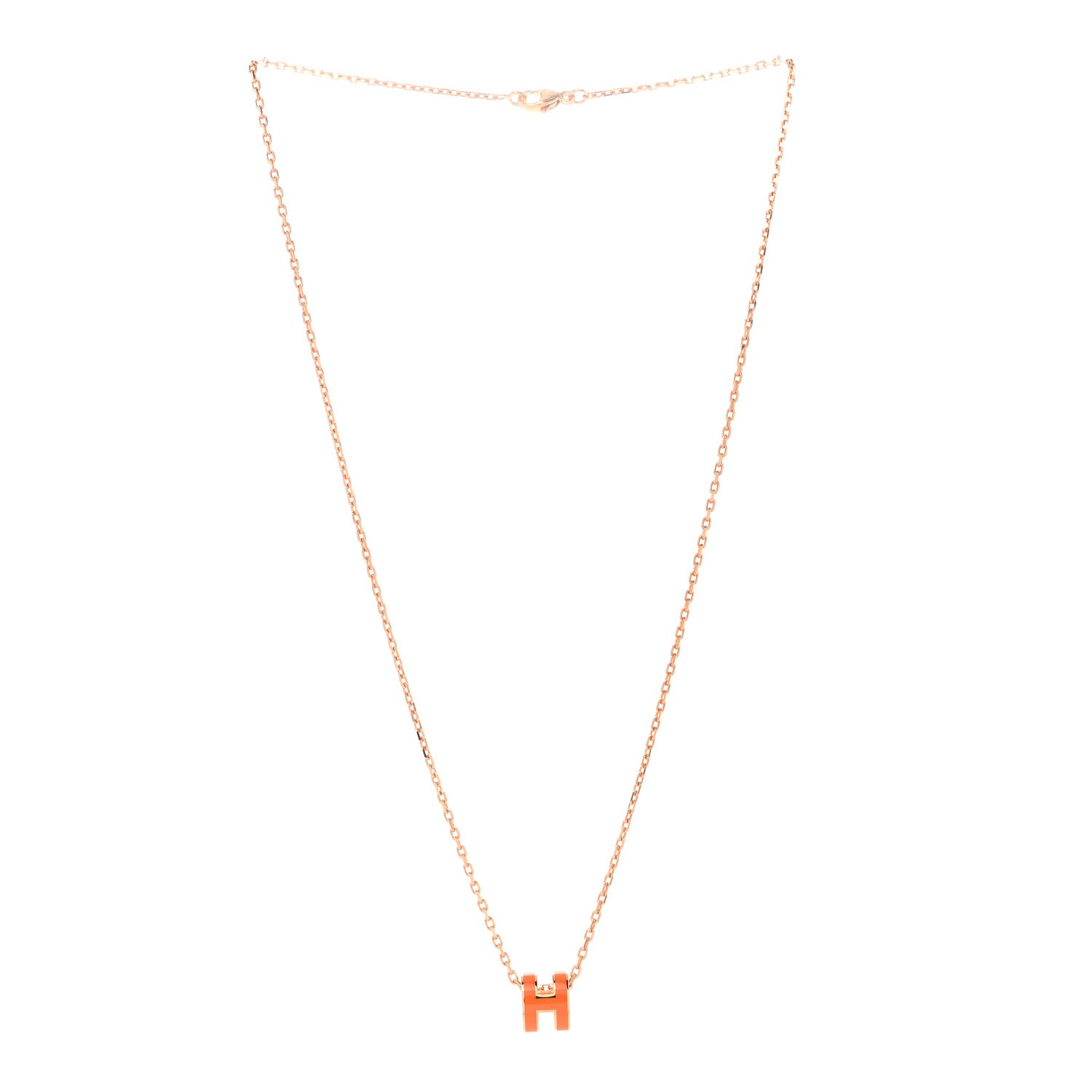 Hermes Lacquered Rose Gold Mini Pop H Pendant Necklace Orange 3 of 8