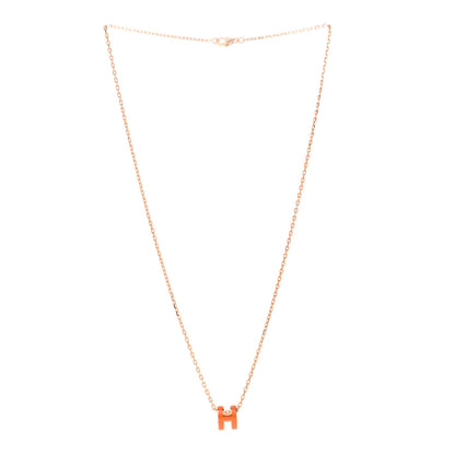 Hermes Lacquered Rose Gold Mini Pop H Pendant Necklace Orange 3 of 8