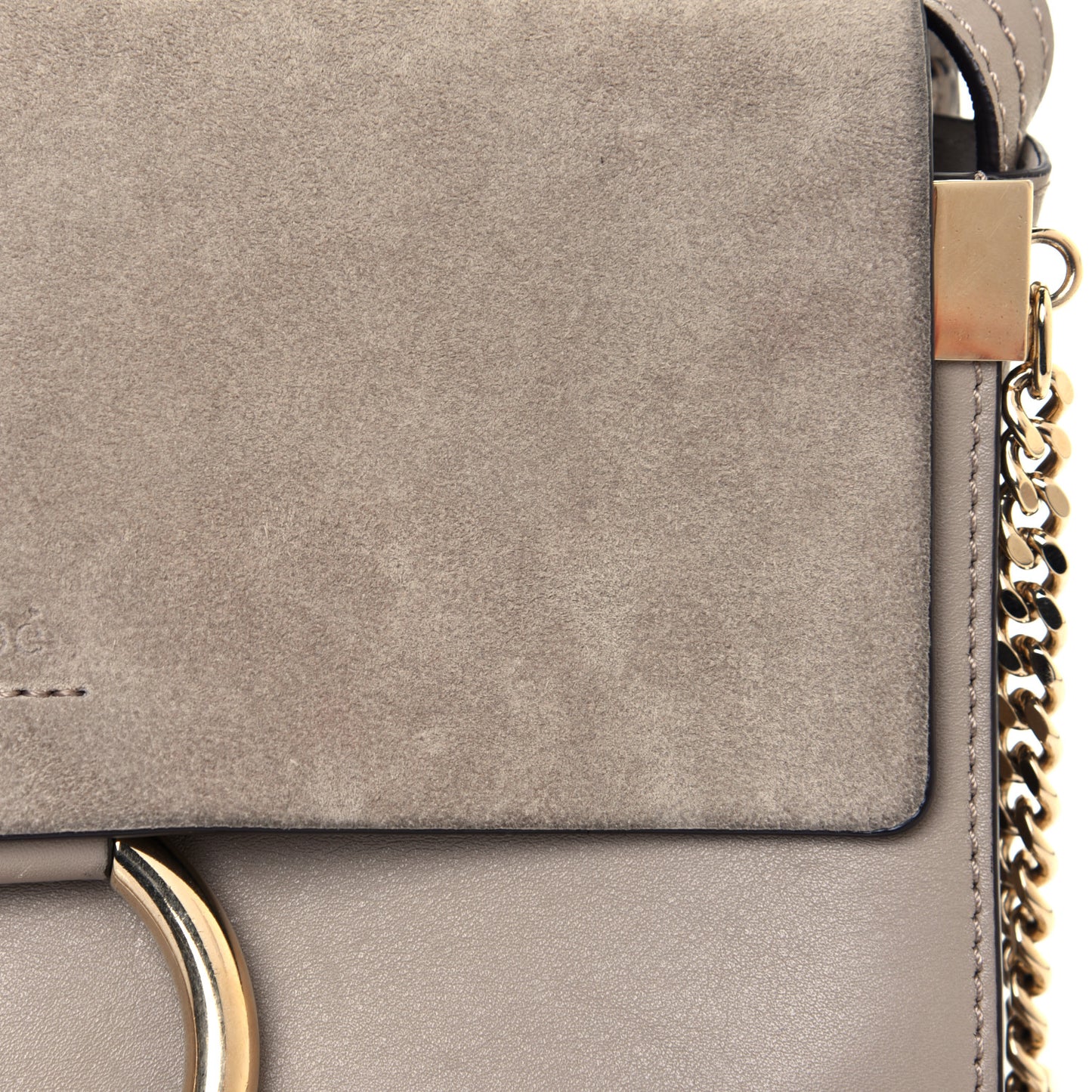 Suede Calfskin Small Faye Shoulder Bag Motty Grey