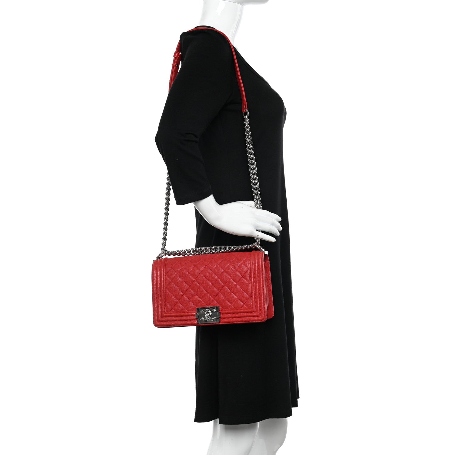 Chanel Caviar Quilted Medium Boy Flap Red 2 of 15