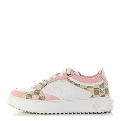 Louis Vuitton Monogram Embossed Calfskin Damier Azur Time Out Sneakers 39 Rose Clair Pink 1 of 9