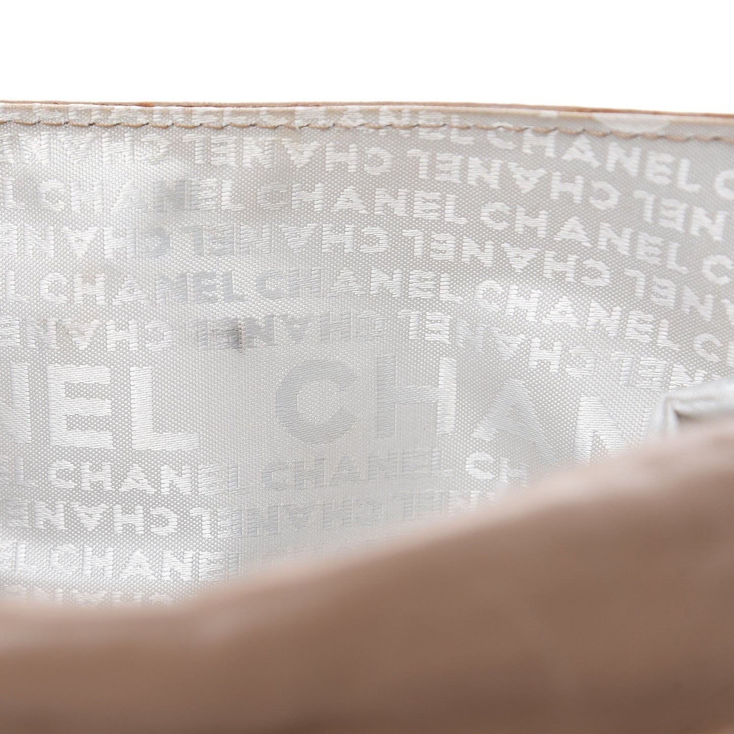 Lambskin Chain Stitch Clutch Dark Beige