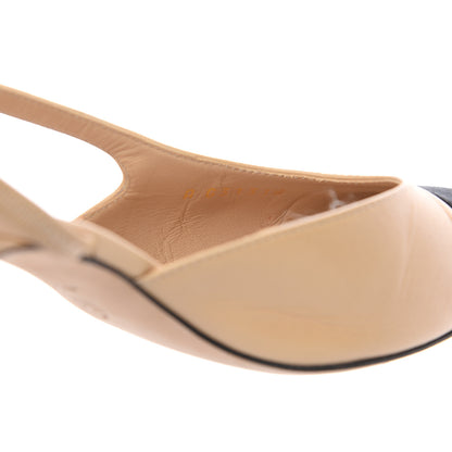 Chanel Goatskin Grosgrain Cap Toe CC Slingback Pumps 38 Beige Black 9 of 9