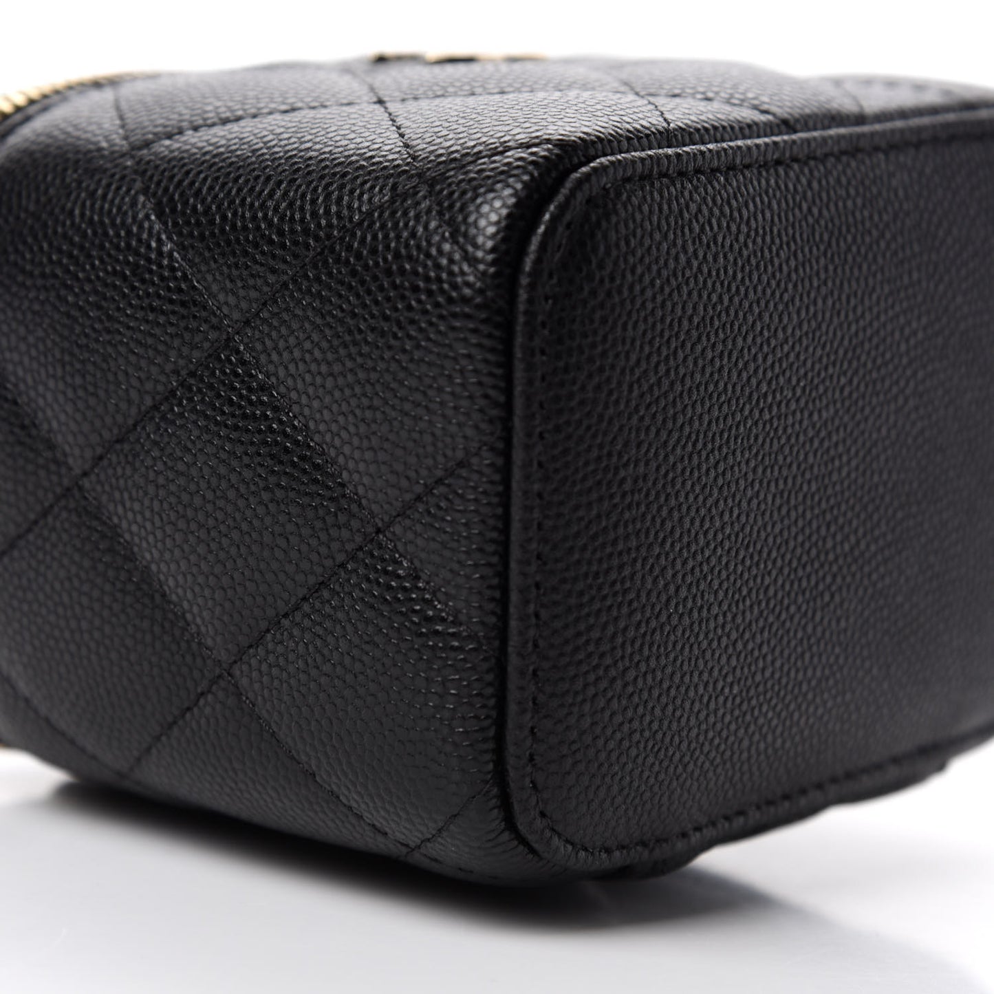Caviar Quilted Mini Pearl On Top Vanity Case With Chain Black