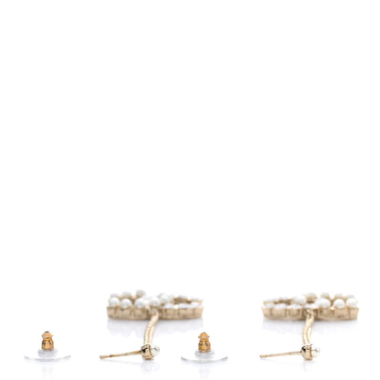 Chanel Crystal Pearl Dazzling Domino Drop Earrings Matte Gold 3 of 5