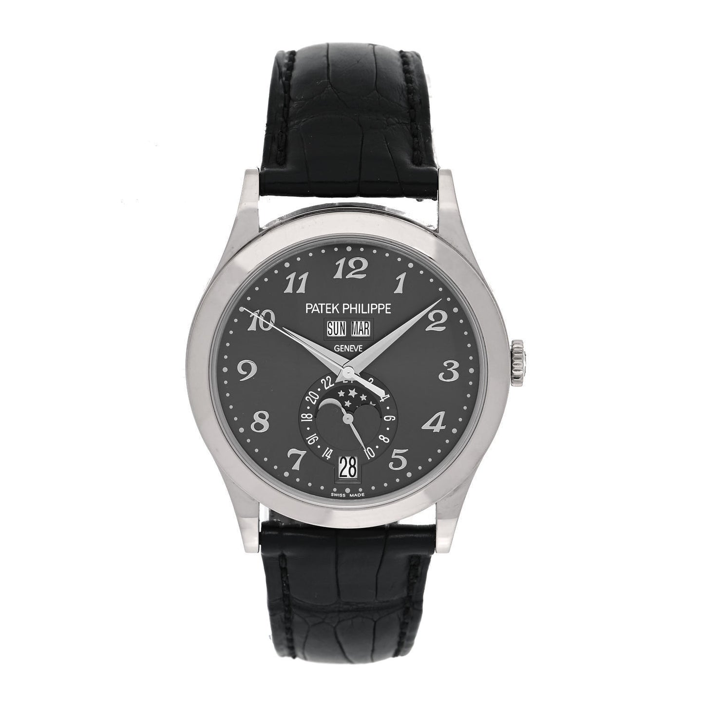 18K White Gold Alligator 37mm Annual Calendar Moonphase Automatic Watch Black 5396G-014