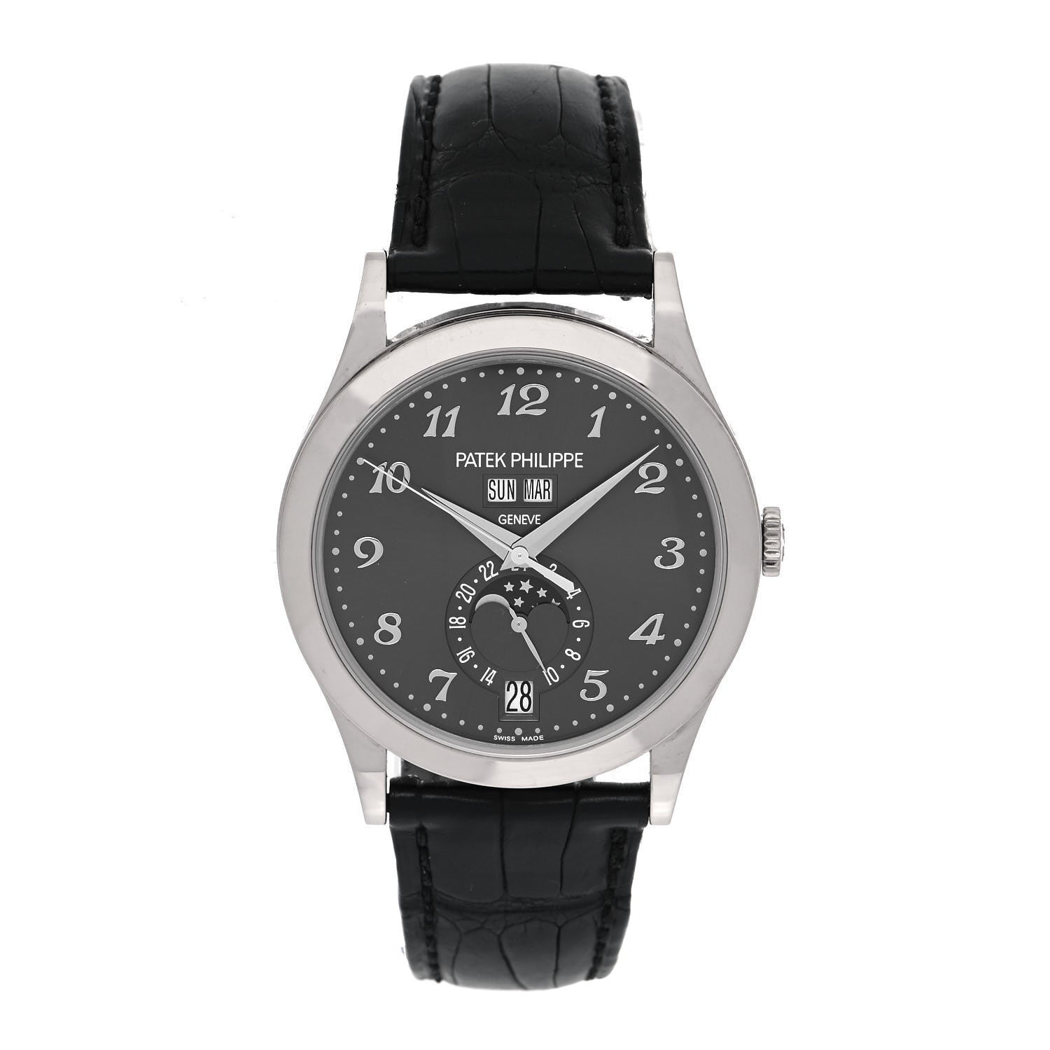 Patek Philippe 18K White Gold Alligator 37mm Annual Calendar Moonphase Automatic Watch Black 5396G-014 1 of 6