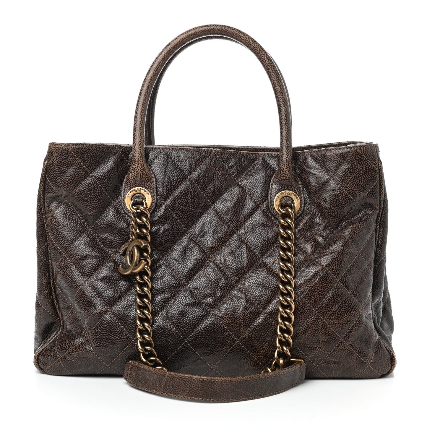 Glazed Caviar Quilted Small Shiva Tote Dark Brown