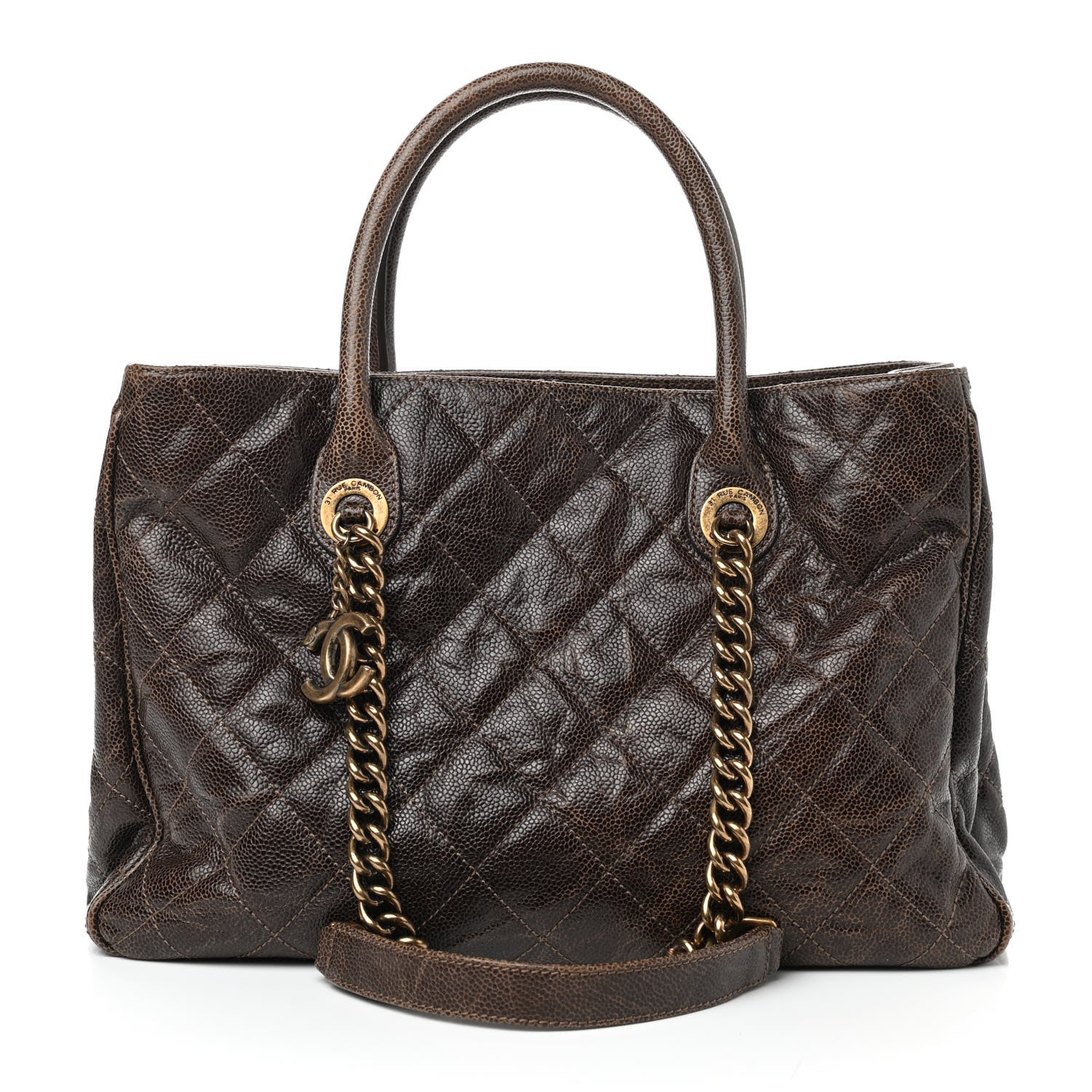 Chanel Glazed Caviar Quilted Small Shiva Tote Dark Brown 1 of 8