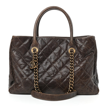 Chanel Glazed Caviar Quilted Small Shiva Tote Dark Brown 1 of 8
