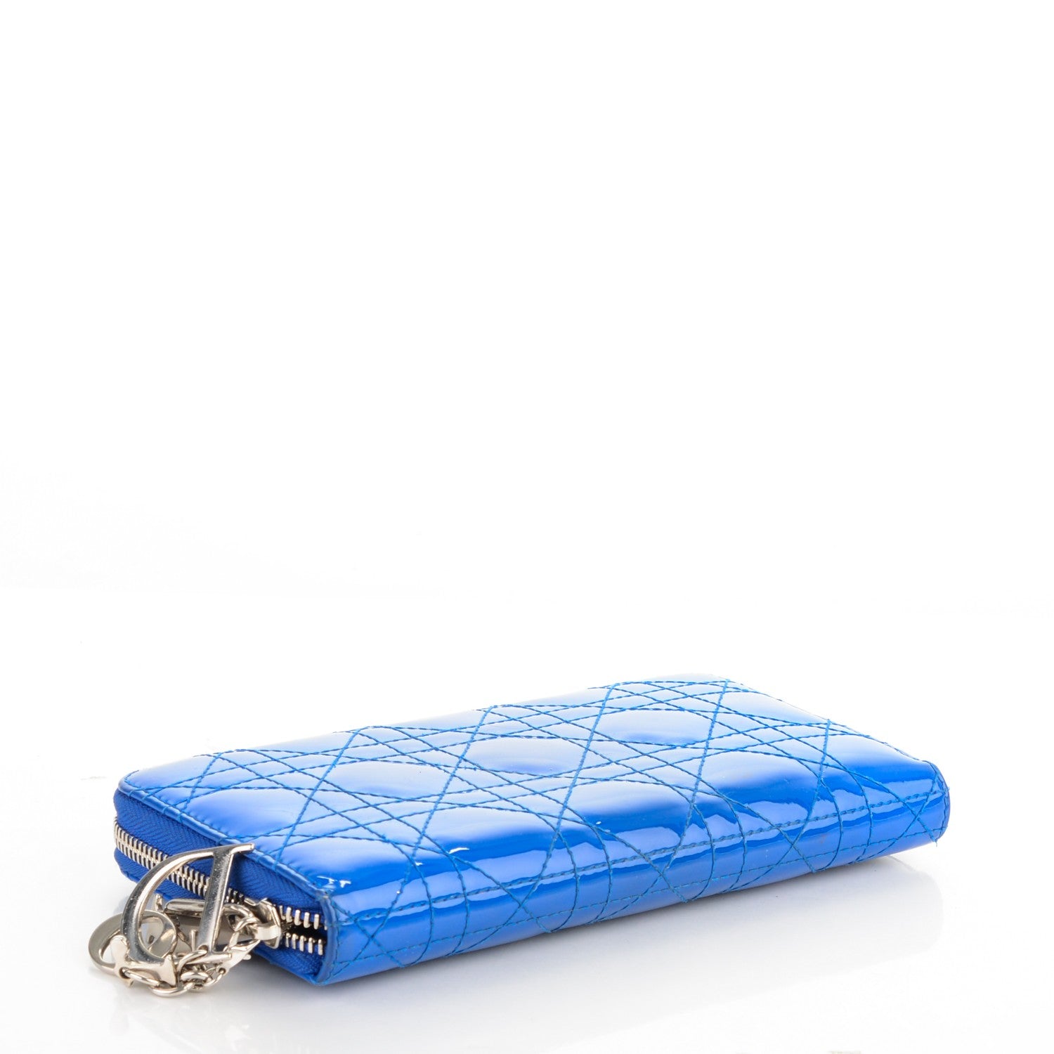 Christian Dior Patent Cannage Zip Around Wallet Blue 4 of 8