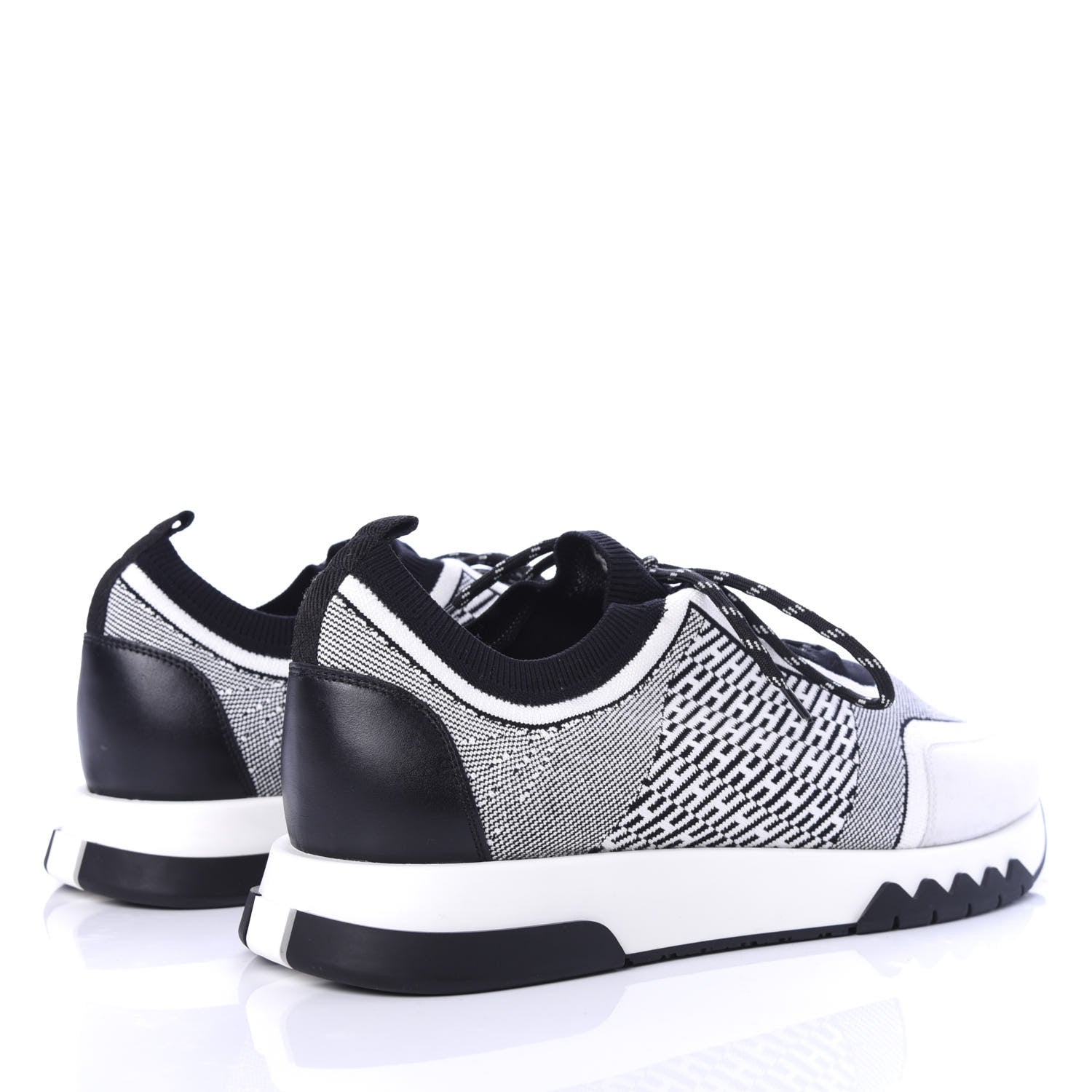 Hermes Knit Goatskin Mens Addict Sneakers 46 Black White 4 of 9