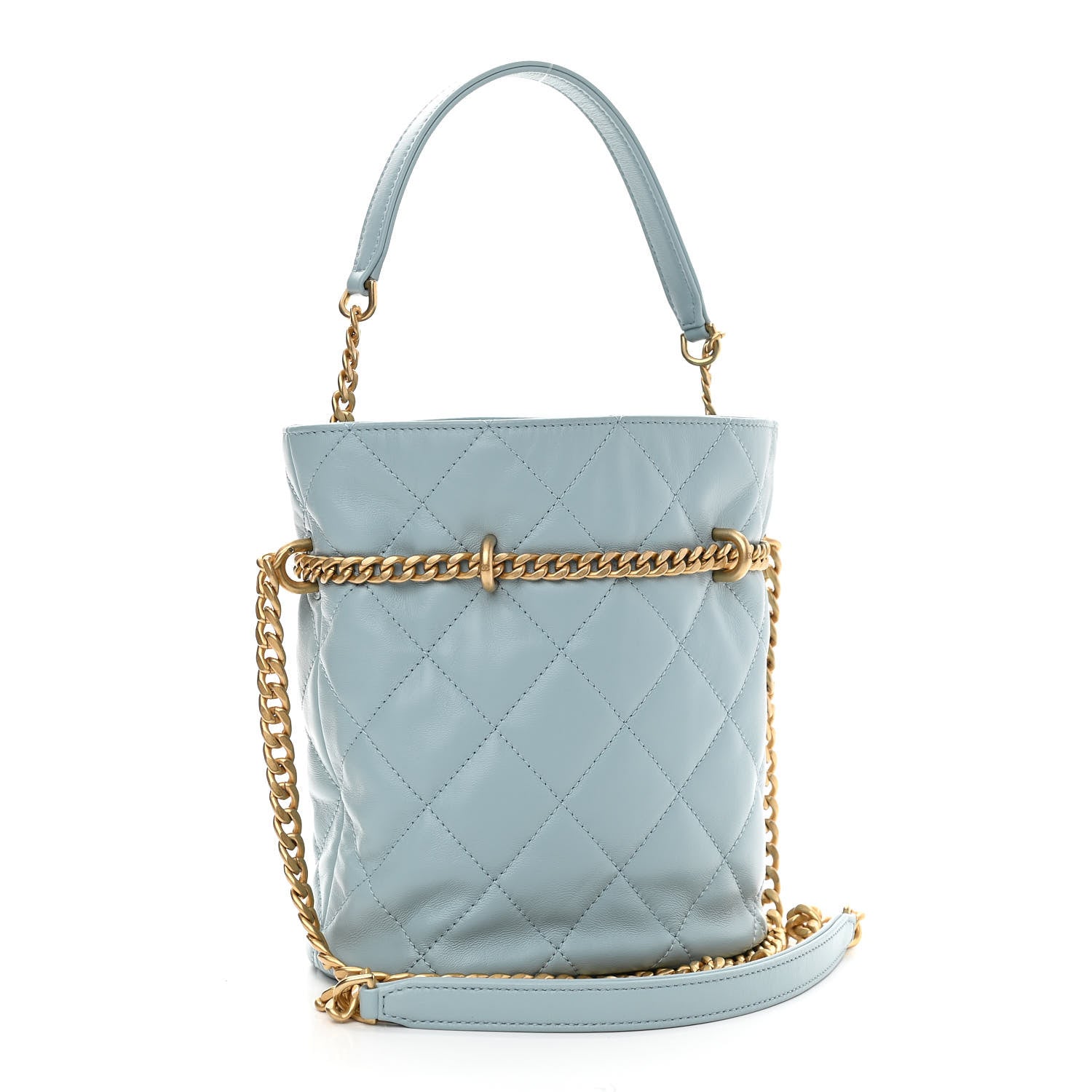 Chanel Lambskin Enamel Quilted Pending CC Mini Bucket Bag Light Blue 3 of 11