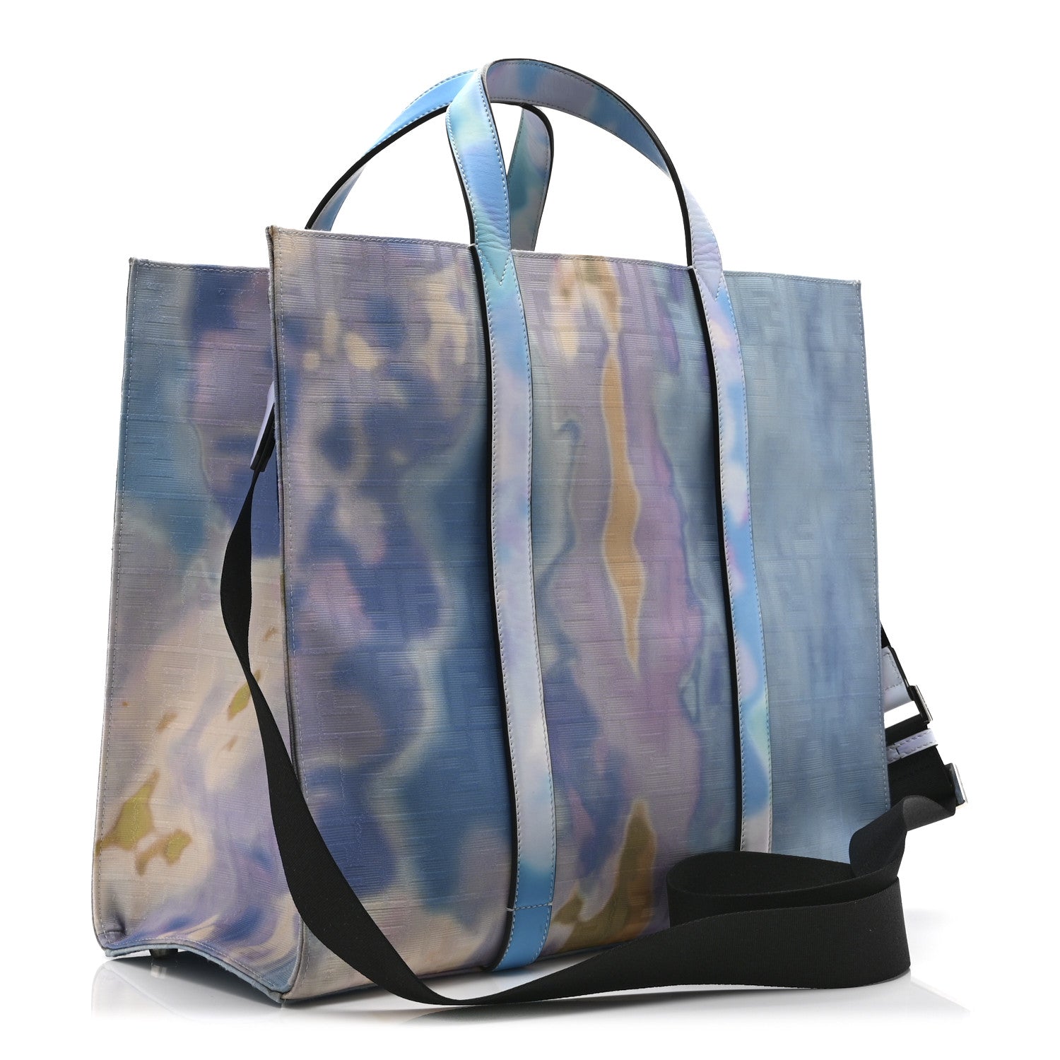 Fendi Fabric Jacquard FF Tie Dye Sunset Large Shopping Tote Light Blue Black 3 of 11