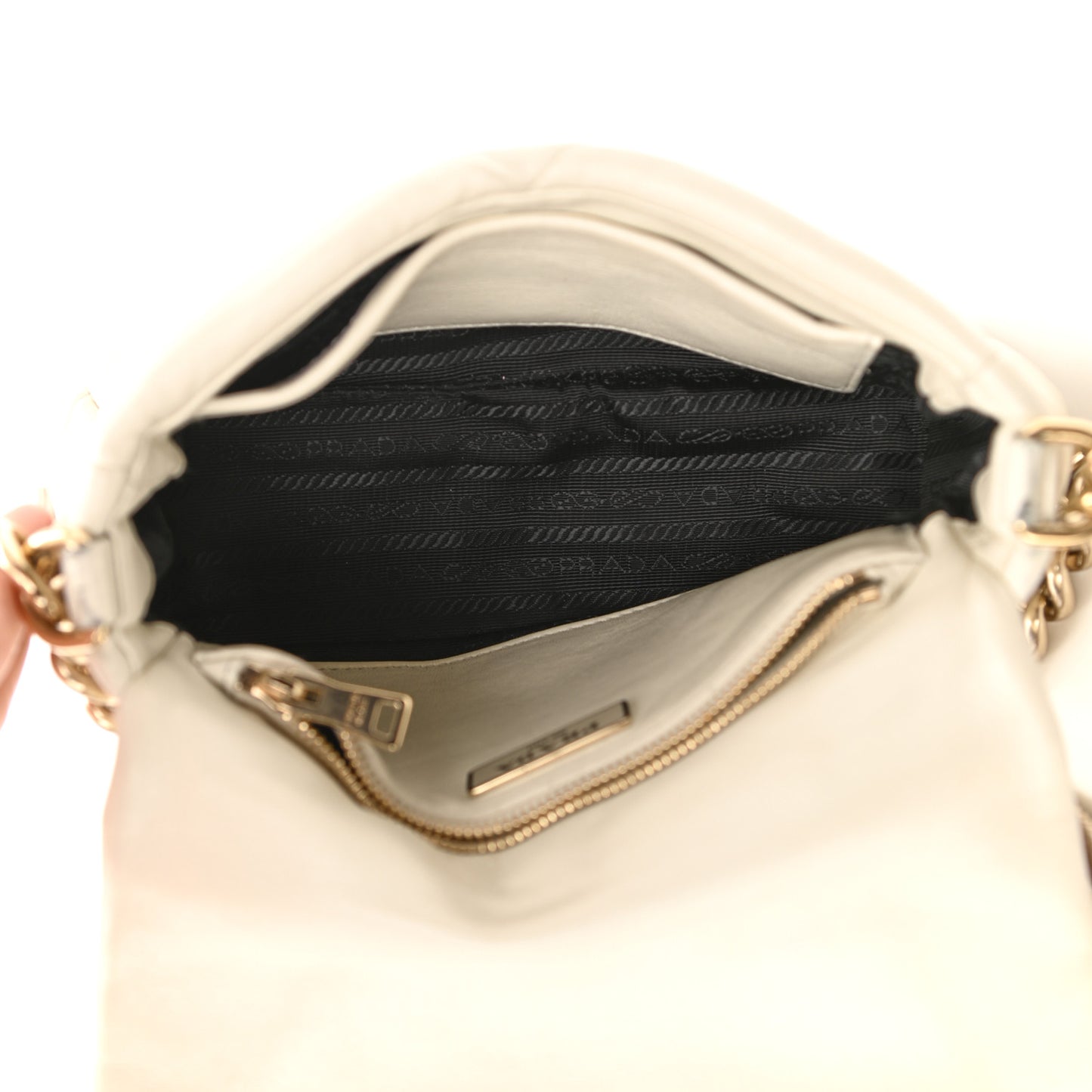Nappa Re-Nylon Triangle Quilted Patchwork System Flap Shoulder Bag White