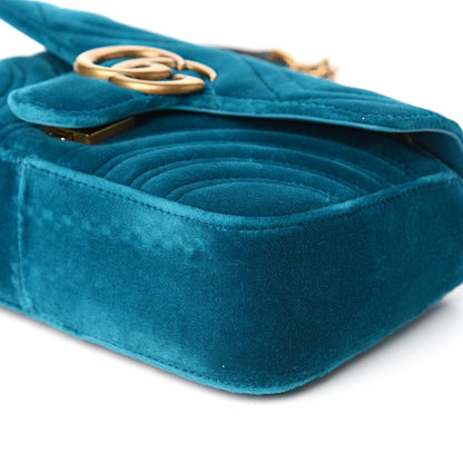 Gucci Velvet Matelasse Mini GG Marmont Shoulder Bag Pavone Cyan 8 of 9