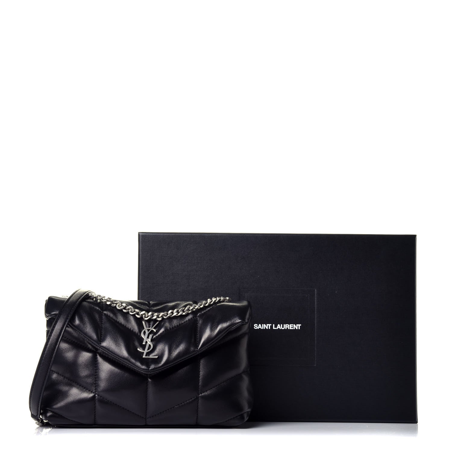 Saint Laurent Lambskin Quilted Toy Loulou Puffer Monogram Chain Satchel Black 9 of 9