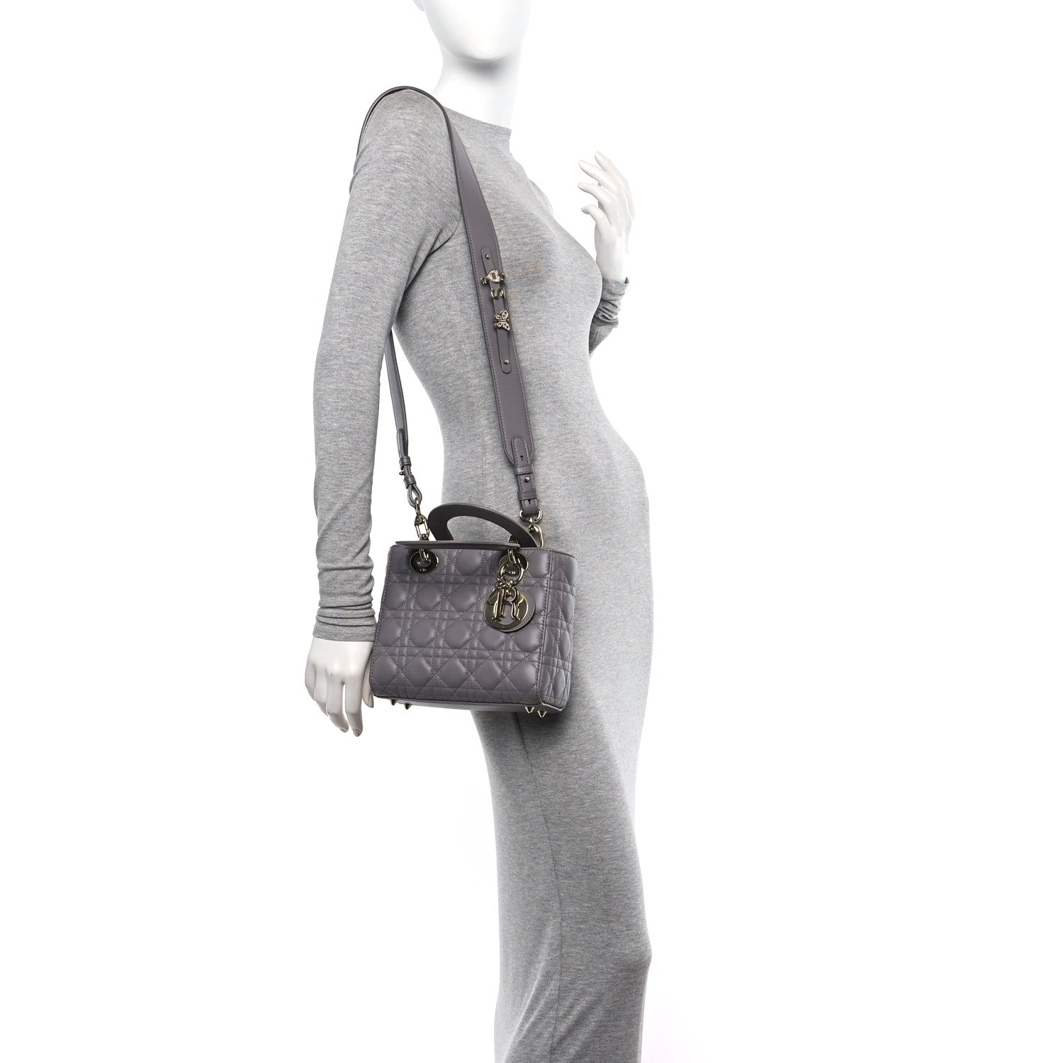 Christian Dior Lambskin Cannage Small My ABCDior Lady Dior Grey 2 of 11